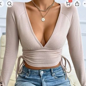 Shein Plunging V Neck Long sleeve crop top